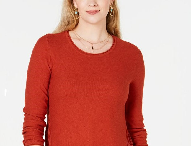 Style & Co Women's Pleated High Low Sweater Red Size Petite X-Large