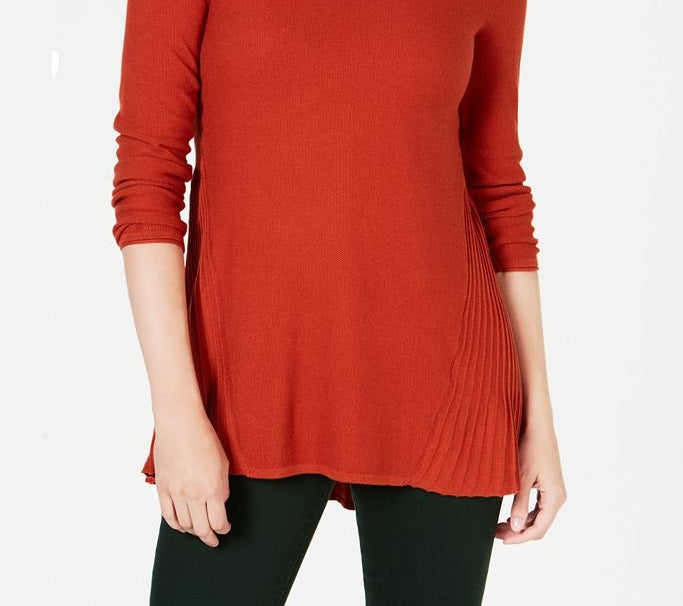 Style & Co Women's Pleated High Low Sweater Red Size Petite X-Large