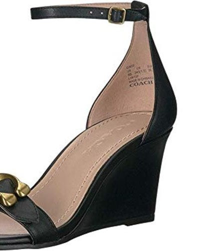 Coach Women's Odetta Wedge with Signature Buckle Black Size 8 B