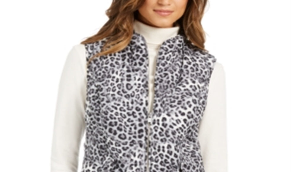 Charter Club Women's Printed Zip Front Vest White Size Petite Medium