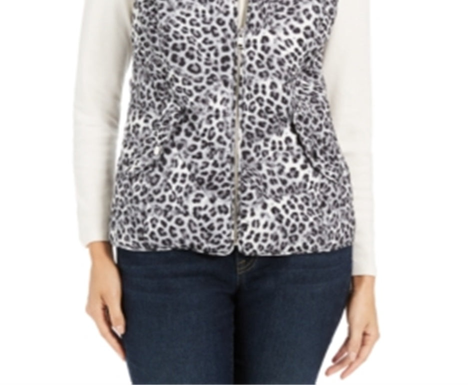 Charter Club Women's Printed Zip Front Vest White Size Petite Medium