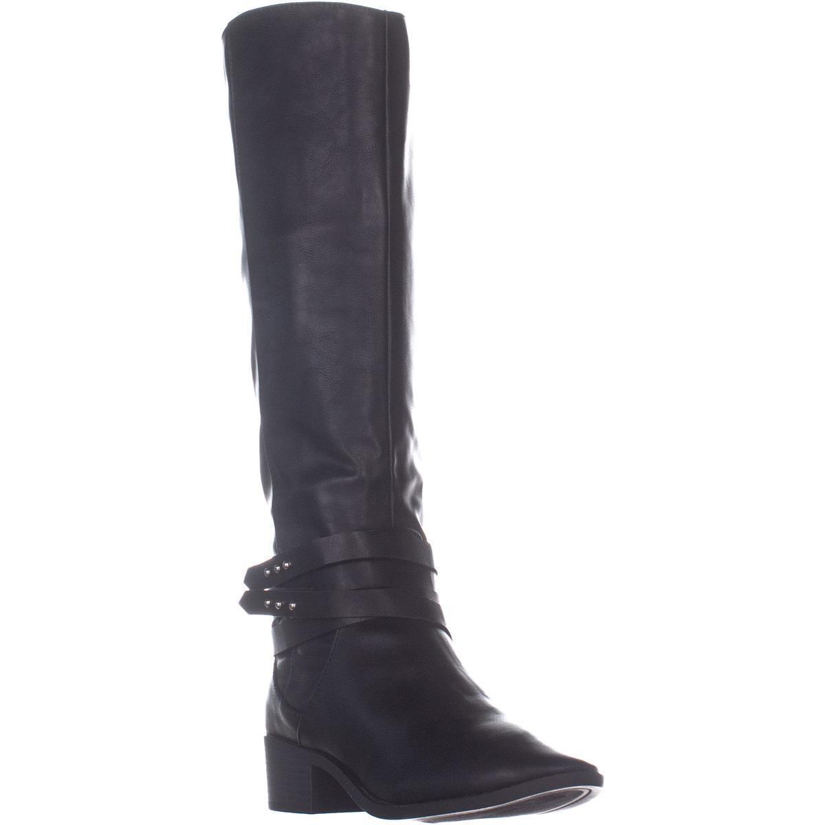 Material Girl Women's Damien Faux Leather Studded Knee High Boots Black Size 6.5 M