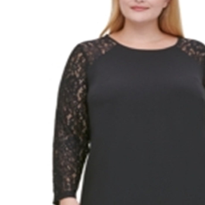 Tommy Hilfiger Women's Plus Lace Sleeve a Line Dress Black Size 22W