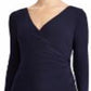 Ralph Lauren Women's Tulle Panel Surplice Long Sleeve Gown Blue Size 2