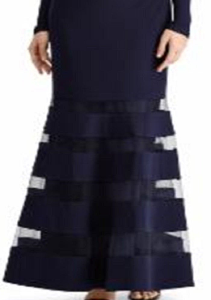 Ralph Lauren Women's Tulle Panel Surplice Long Sleeve Gown Blue Size 2