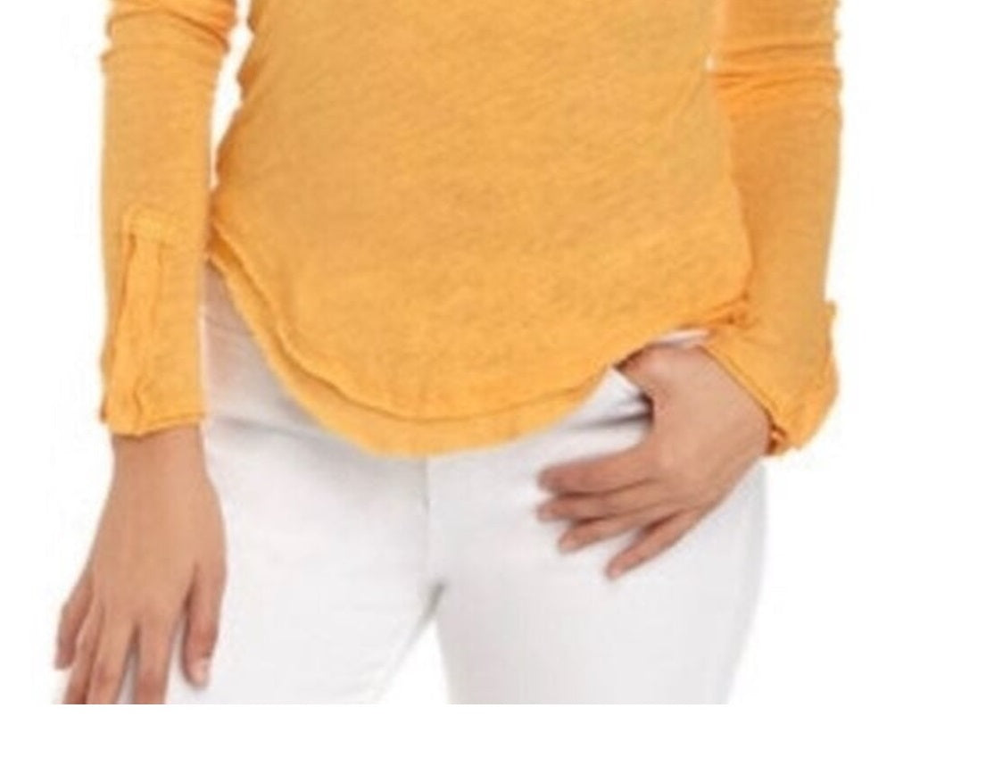 Free People Women's Long Sleeve V Neck Top Orange Size Small