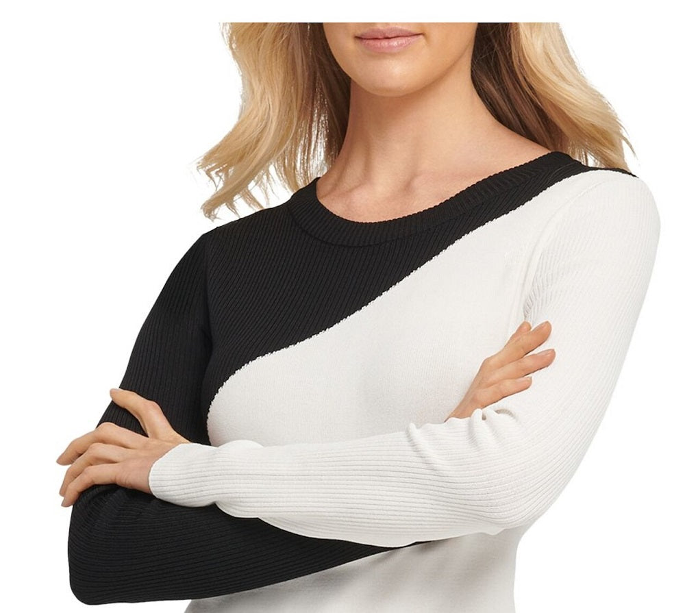 DKNY Women's Colorblocked Asymmetrical Sweater White Size Medium
