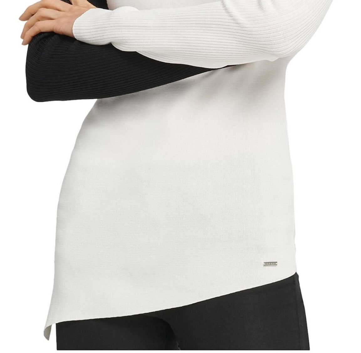 DKNY Women's Colorblocked Asymmetrical Sweater White Size Medium
