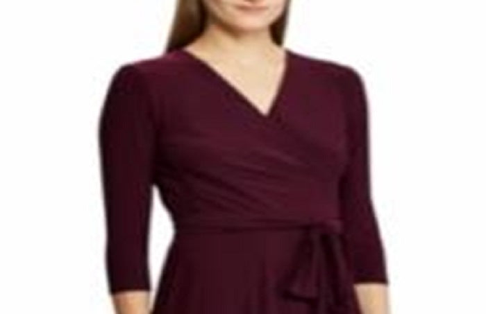 Ralph Lauren Women's 3/4 Sleeve Belted Jersey MIDI Dress Purple Size 8