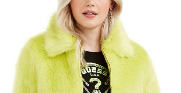 Guess Women's Acid Queen Faux Fur Jacket Green Size Large