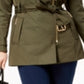 Michael Kors Women's Belted Zippered Pocketed Rain Coat Jacket Green Size Small