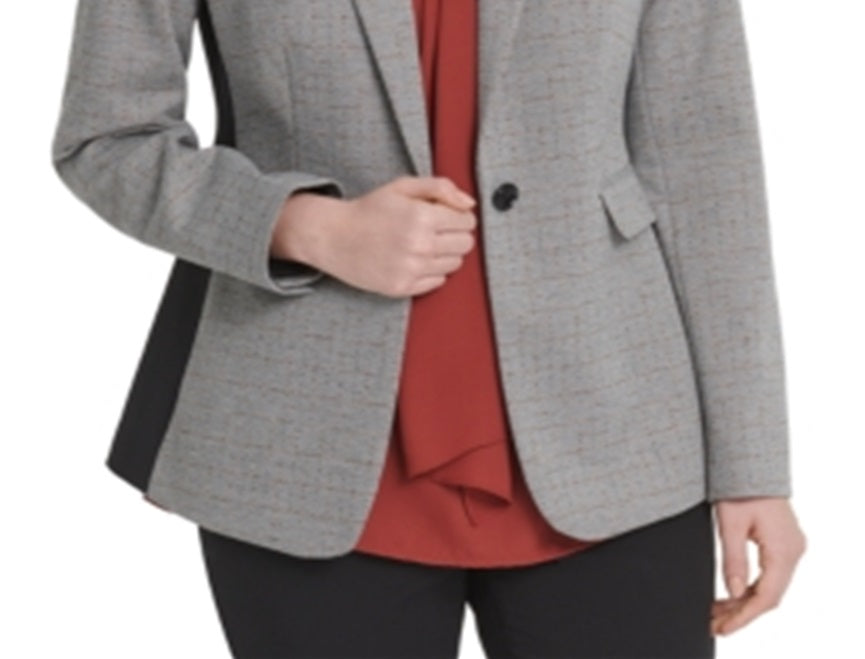 DKNY Women's One Button Knit Blazer Gray Size 12