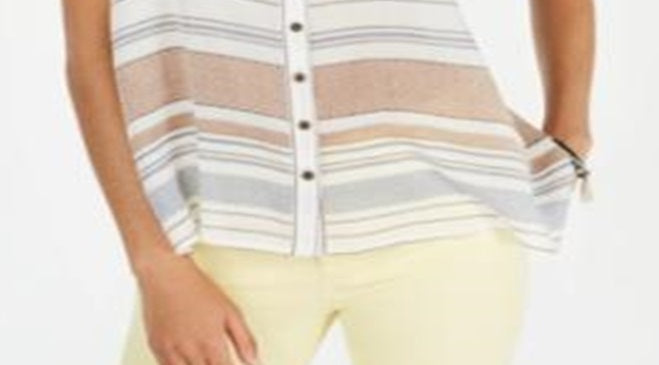 Style & Co Women's Cotton Striped Button up Top White Size Small