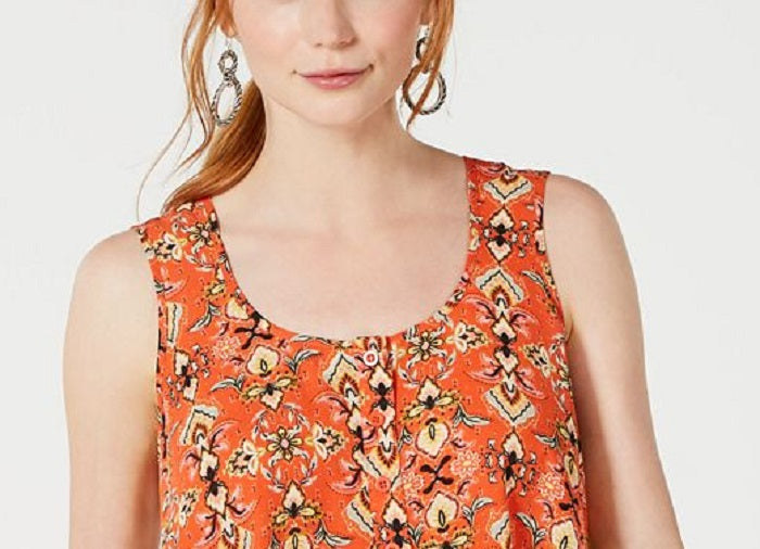Style & Co Women's Printed Sleeveless High Low Swing Top Red Size Medium