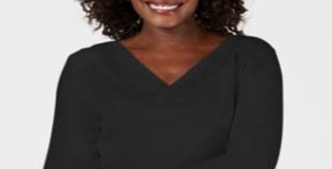 Karen Scott Women's Eyelet V Neck Cotton Top Black Size Petite XL