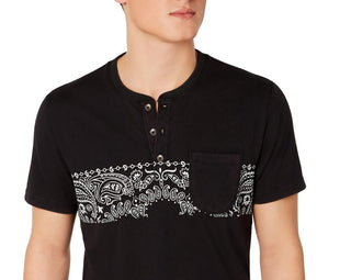 American Rag Men's Print Short Sleeve Henley Shirt Black Size Small