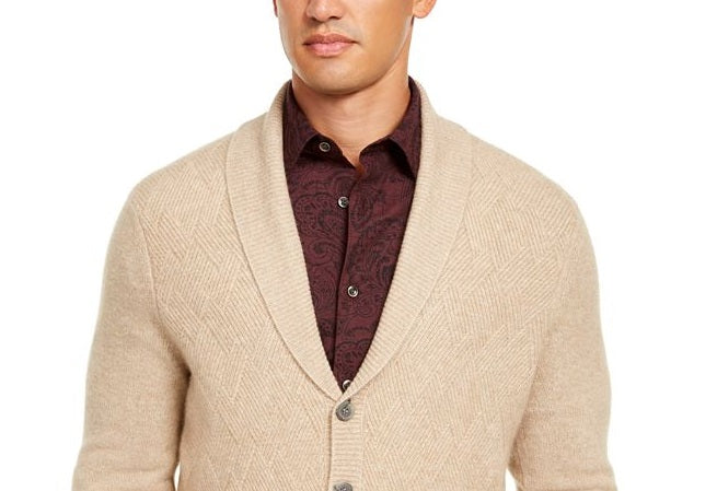 Tasso Elba Men's Cashmere Cable Knit Cardigan Sweater Brown Size Medium