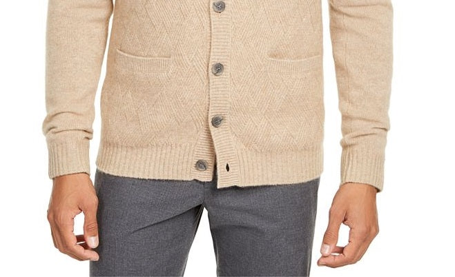 Tasso Elba Men's Cashmere Cable Knit Cardigan Sweater Brown Size Medium