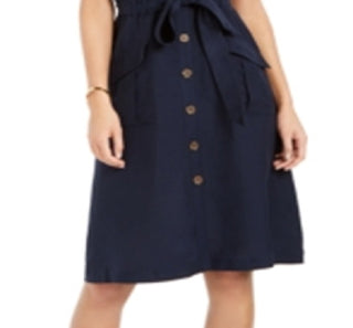 Charter Club Women's Linen Blend Button Front Dress Blue Size 12