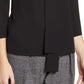 Anne Klein Women's Long Sleeve Tie Neck Top Black Size Small