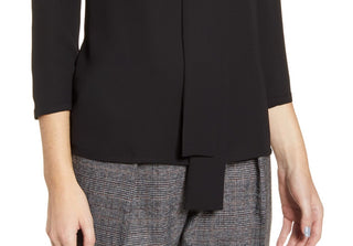 Anne Klein Women's Long Sleeve Tie Neck Top Black Size Small