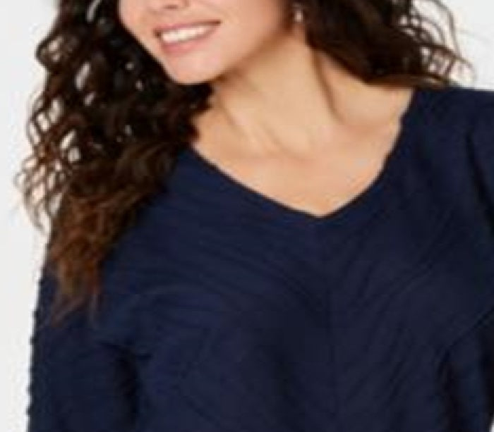 JM Collection Women's Wavy Texture Dolman Top Blue Size Petite Small