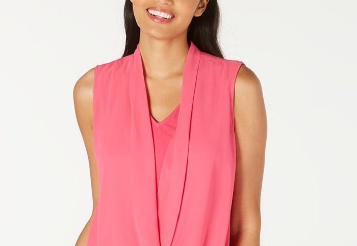 Alfani Women's Sleeveless Draped Front Top Pink Size Petite X-Large