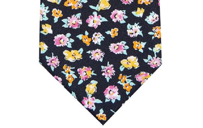 Bar III Men's Newbury Floral Floral Print Business Neck Tie Black Size Regular