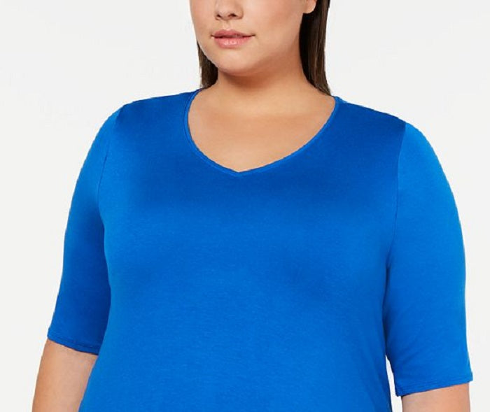 Alfani Women's Plus V Neck Swing T-Shirt Blue Size 1X