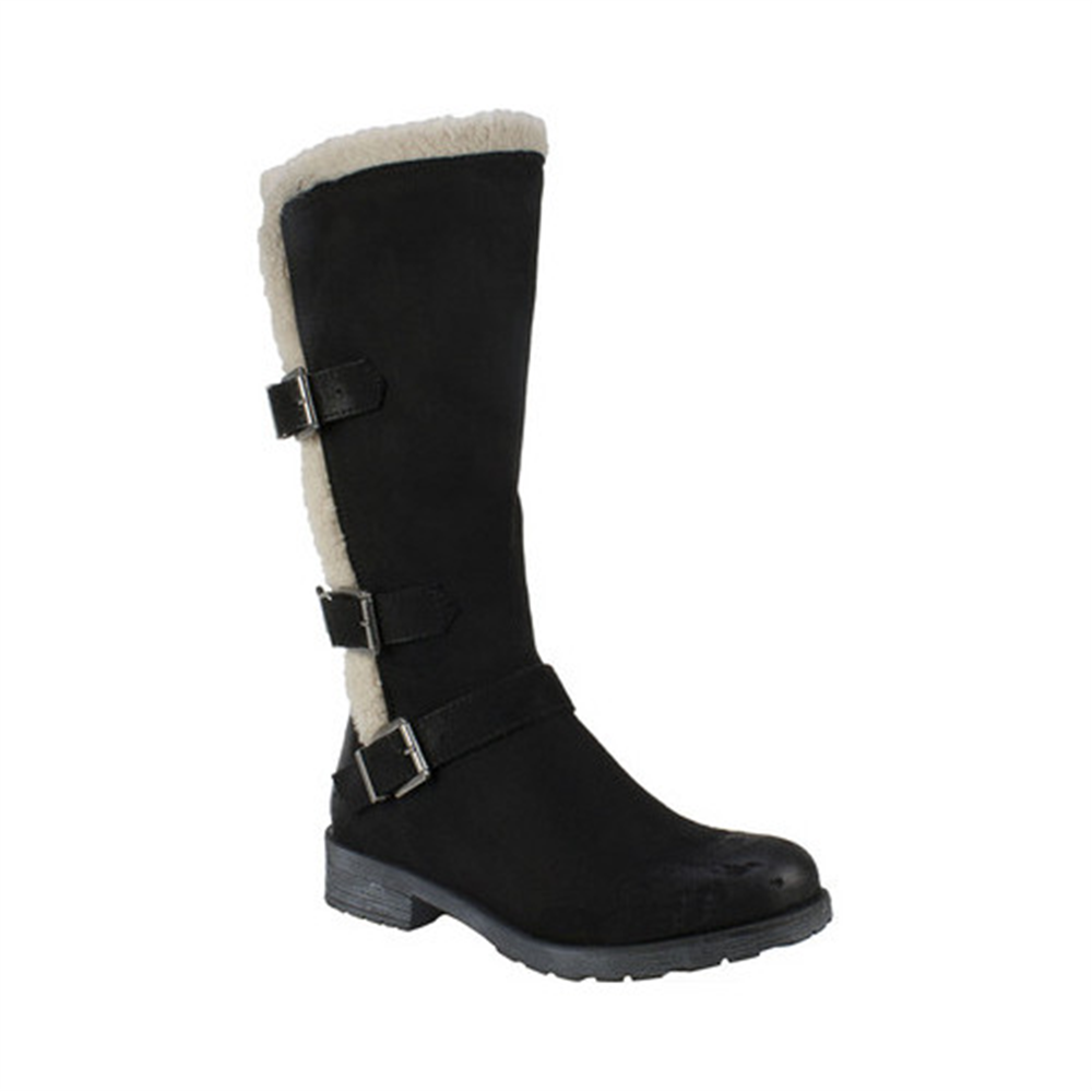 White Mountain Women's Padded Fur Trim Buckle Accent Santell Round Toe Block Heel Zip up Snow Boots Black Size 9.5 M