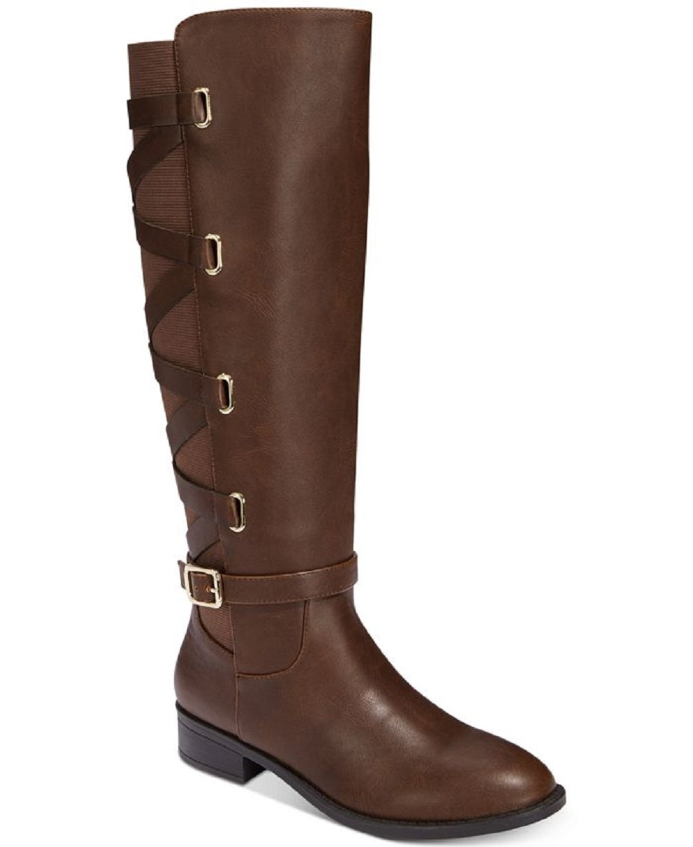 Thalia Sodi Women's Leather Almond Toe Knee High Cognac Boots Brown Size 6.5