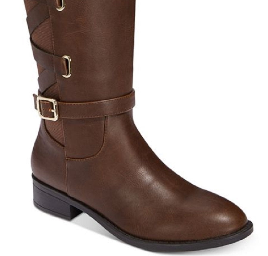 Thalia Sodi Women's Leather Almond Toe Knee High Cognac Boots Brown Size 6.5
