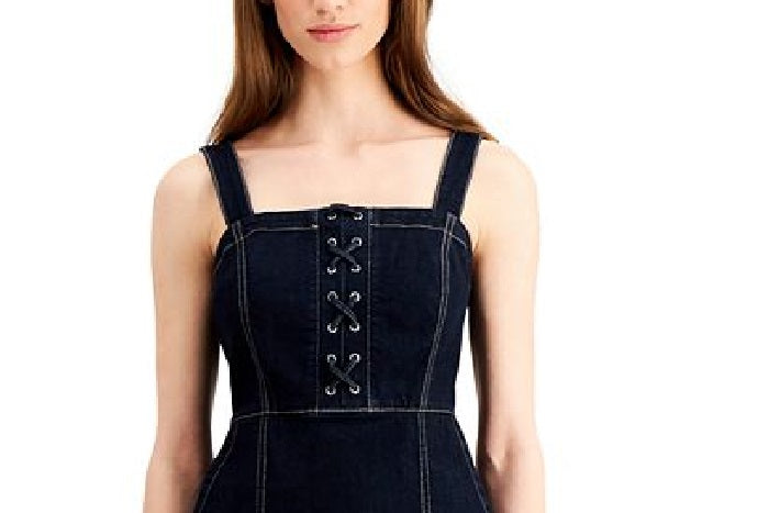 INC International Concepts Women's Lace up Denim Dress Blue Size 14