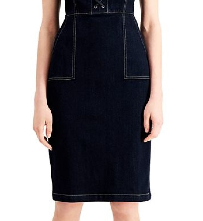 INC International Concepts Women's Lace up Denim Dress Blue Size 14