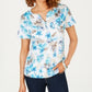 Karen Scott Women's Bristol Printed Split Neck Top Blue Size Medium