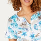 Karen Scott Women's Bristol Printed Split Neck Top Blue Size Medium
