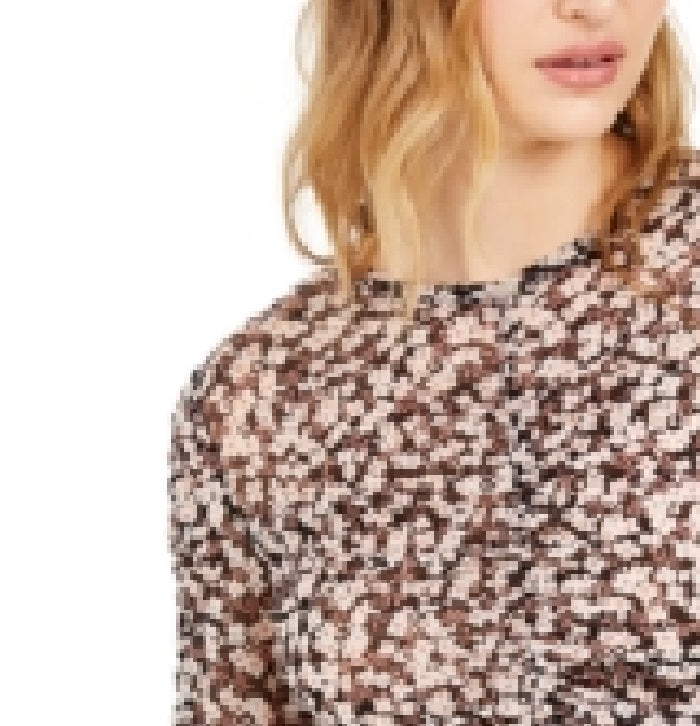 Bar III Women's Floral Print Ruched Top Black Size X-Small