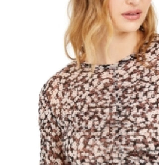 Bar III Women's Floral Print Ruched Top Black Size X-Small