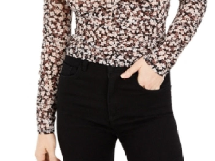 Bar III Women's Floral Print Ruched Top Black Size X-Small