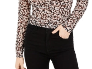 Bar III Women's Floral Print Ruched Top Black Size X-Small