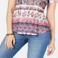 Style & Co Women's Printed Short Sleeve T-Shirt Top Pink Size Small