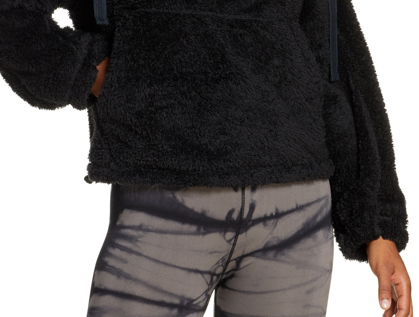 Free People Women's Faux Fur High Neck 1/4 Zip Pullover Black Size Large