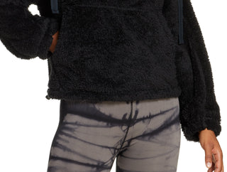 Free People Women's Faux Fur High Neck 1/4 Zip Pullover Black Size Large