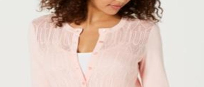 Charter Club Women's Pointelle Knit Cardigan Pink Size XX-Large