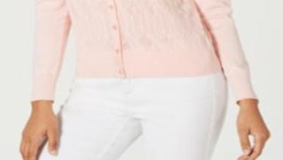 Charter Club Women's Pointelle Knit Cardigan Pink Size XX-Large