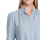 Ralph Lauren 89 Women's V Neck Cuffed Button up Casual Top Blue Size Large