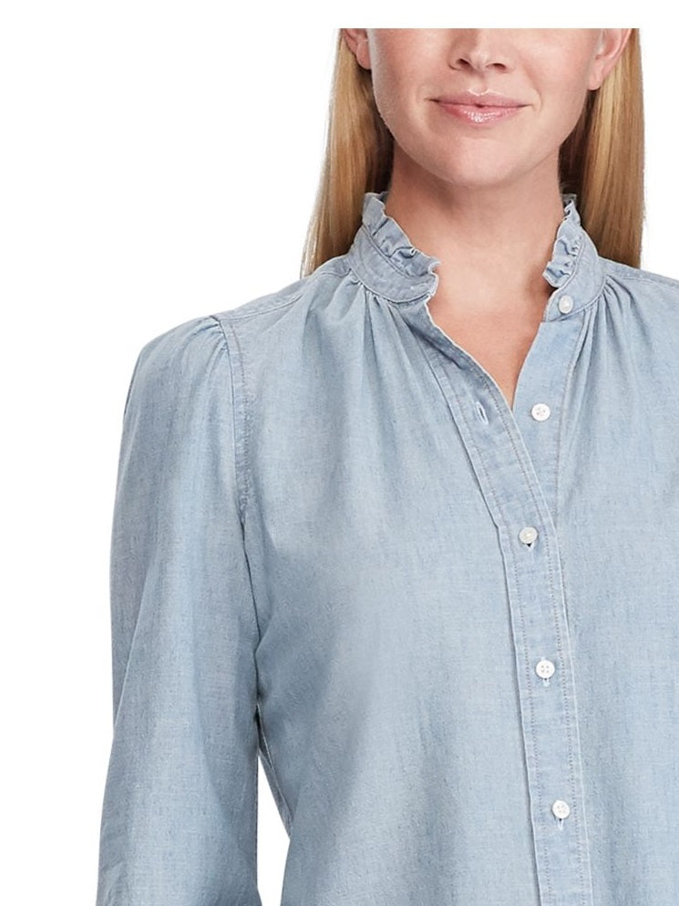 Ralph Lauren 89 Women's V Neck Cuffed Button up Casual Top Blue Size Large