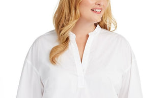 Alfani Women's Plus Popover Shirt White Size 2X