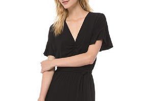 Michael Kors Women's Belted Ruched Jumpsuit Black Size Petite