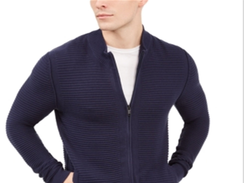 Alfani Men's Textured Zip Front Cardigan Blue Size Medium